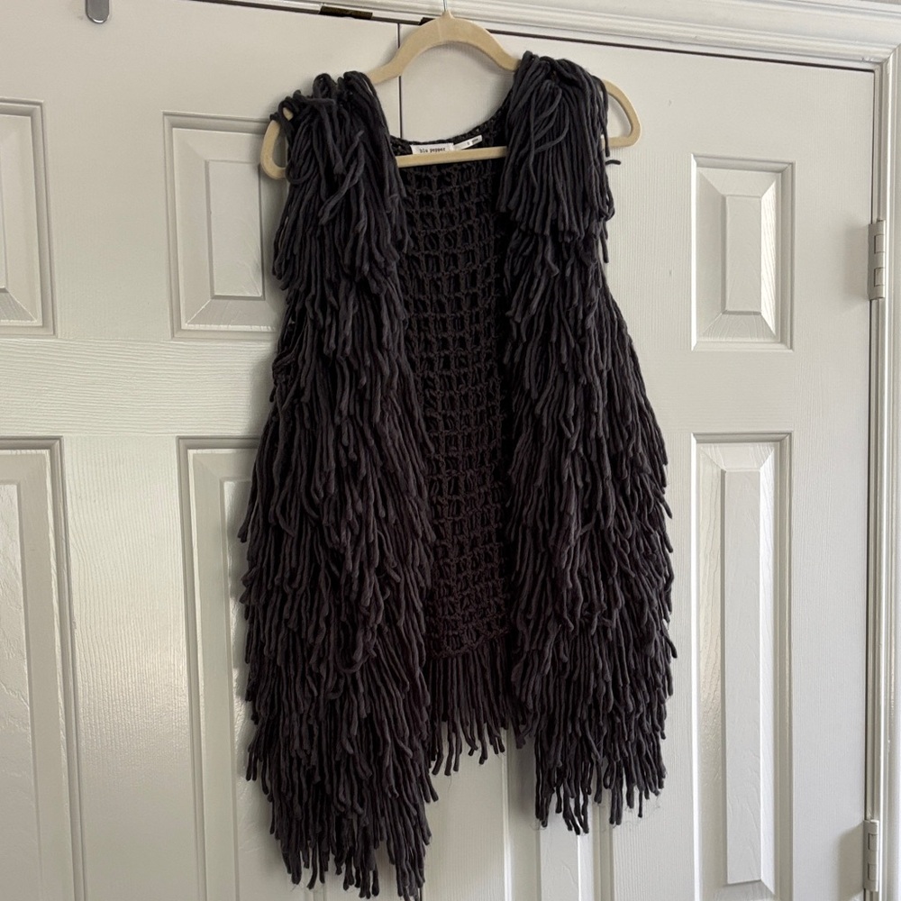 Blu Pepper Black Fringe Knit Vest